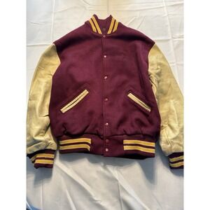 Made In Usa Settlemiers Variety Jacket Sleeve Leather Wool Coat Sz 44 Vintage